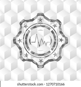 electrocardiogram icon inside grey badge with geometric cube white background