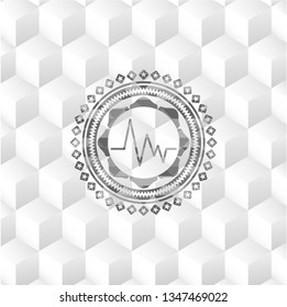 electrocardiogram icon inside grey badge with geometric cube white background
