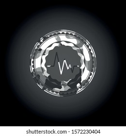electrocardiogram icon inside grey camo emblem