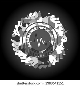 electrocardiogram icon inside grey camouflage texture