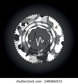 electrocardiogram icon inside grey camouflage texture