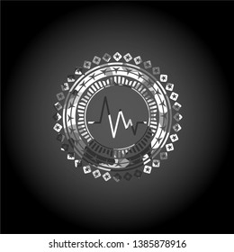 electrocardiogram icon inside grey camouflaged emblem