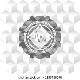 electrocardiogram icon inside grey emblem with cube white background