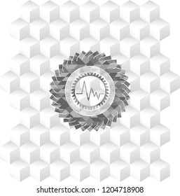 electrocardiogram icon inside grey icon or emblem with geometric cube white background