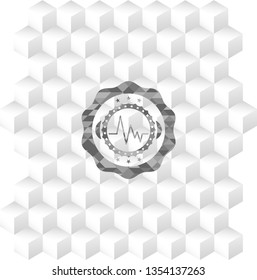 electrocardiogram icon inside grey emblem with cube white background