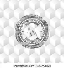 electrocardiogram icon inside grey emblem with cube white background