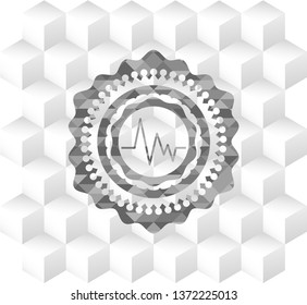 electrocardiogram icon inside grey emblem. Retro with geometric cube white background