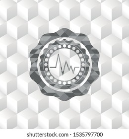electrocardiogram icon inside grey emblem. Retro with geometric cube white background