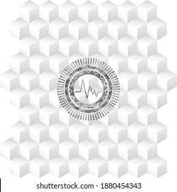 electrocardiogram icon inside grey emblem with cube white background. 