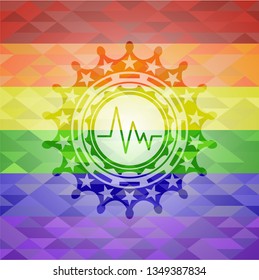 electrocardiogram icon inside lgbt colors emblem 