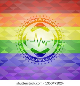 electrocardiogram icon inside lgbt colors emblem 