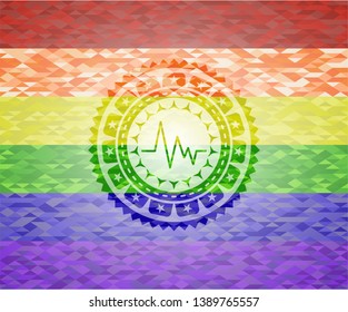 electrocardiogram icon inside lgbt colors emblem 