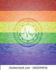 electrocardiogram icon inside lgbt colors emblem 