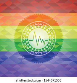 electrocardiogram icon inside lgbt colors emblem 