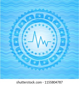 electrocardiogram icon inside light blue water wave style badge.