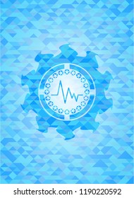 electrocardiogram icon inside light blue emblem with mosaic ecological style background