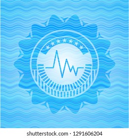 electrocardiogram icon inside light blue water style emblem.