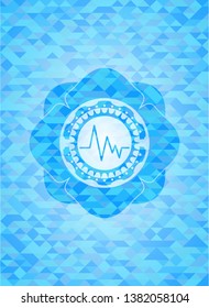 electrocardiogram icon inside light blue emblem with mosaic ecological style background
