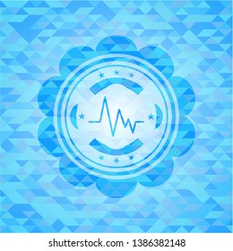 electrocardiogram icon inside light blue emblem with mosaic background