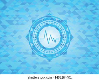 electrocardiogram icon inside light blue emblem with mosaic background