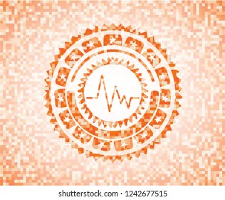 electrocardiogram icon inside orange mosaic emblem with background