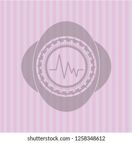 electrocardiogram icon inside pink emblem. Retro