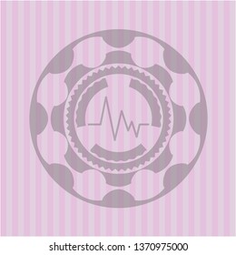 electrocardiogram icon inside pink emblem. Vintage.