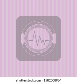 electrocardiogram icon inside pink emblem. Vintage.