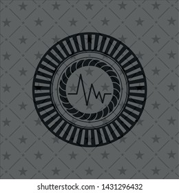 electrocardiogram icon inside realistic dark emblem