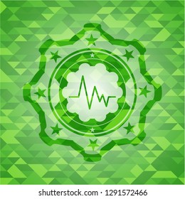 electrocardiogram icon inside realistic green emblem. Mosaic background