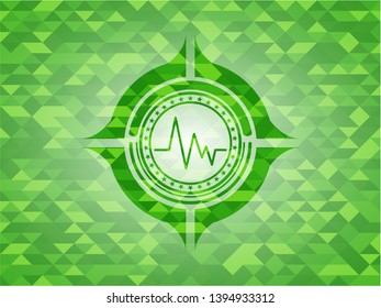 electrocardiogram icon inside realistic green mosaic emblem