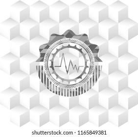electrocardiogram icon inside realistic grey emblem with cube white background