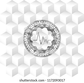 electrocardiogram icon inside realistic grey emblem with cube white background