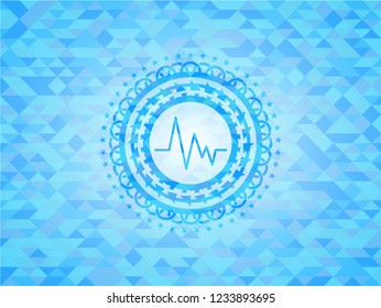 electrocardiogram icon inside realistic light blue emblem. Mosaic background