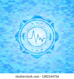 electrocardiogram icon inside realistic light blue emblem. Mosaic background