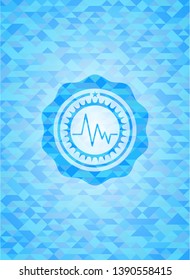 electrocardiogram icon inside realistic light blue mosaic emblem