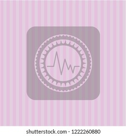 electrocardiogram icon inside realistic pink emblem