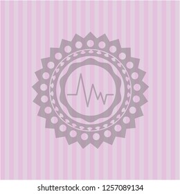 electrocardiogram icon inside realistic pink emblem