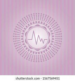 electrocardiogram icon inside realistic pink emblem