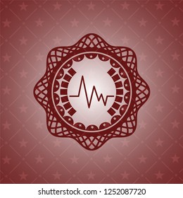 electrocardiogram icon inside realistic red emblem