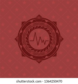 electrocardiogram icon inside realistic red emblem
