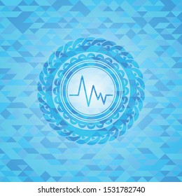 electrocardiogram icon inside realistic sky blue emblem. Mosaic background