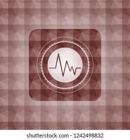 electrocardiogram icon inside red badge with geometric pattern. Seamless.