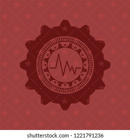 electrocardiogram icon inside red emblem. Retro