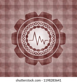 electrocardiogram icon inside red geometric pattern emblem. Seamless.
