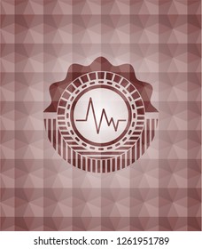 electrocardiogram icon inside red geometric badge. Seamless.