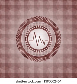 electrocardiogram icon inside red geometric badge. Seamless.