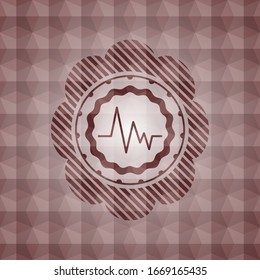 electrocardiogram icon inside red geometric pattern emblem. Seamless.