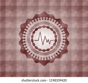 electrocardiogram icon inside red seamless badge with geometric background.