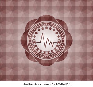 electrocardiogram icon inside red seamless polygonal badge.